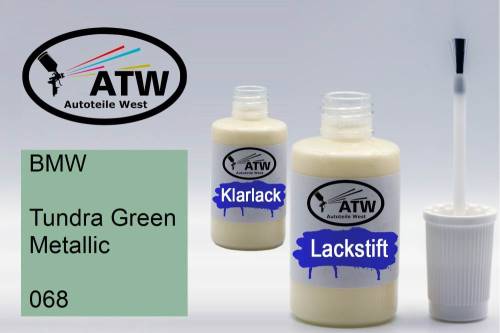 BMW, Tundra Green Metallic, 068: 20ml Lackstift + 20ml Klarlack - Set, von ATW Autoteile West.